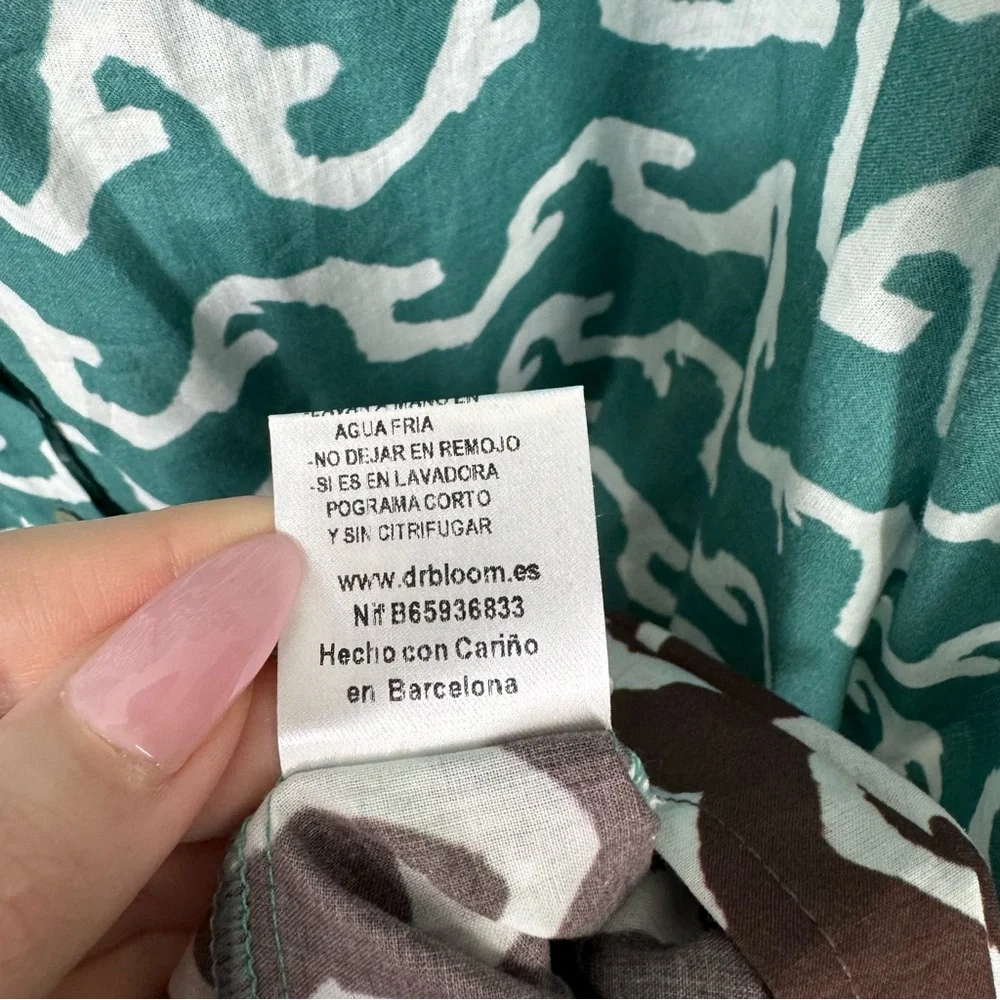 Dr. Bloom Blue Brown Patterned Tiered Maxi Dress 100% Cotton Size Medium